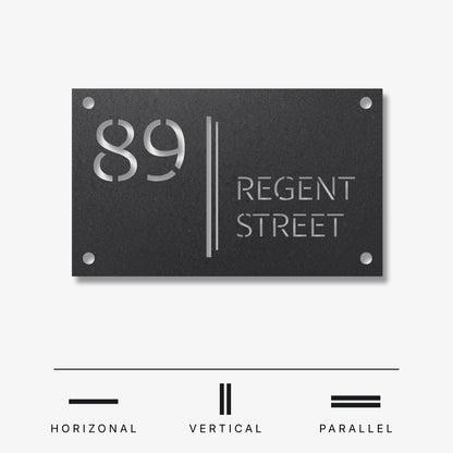 Modern Stencil Number Silhouette with Geometric Divider Lines | Personalized Laser Cut Address Plaque