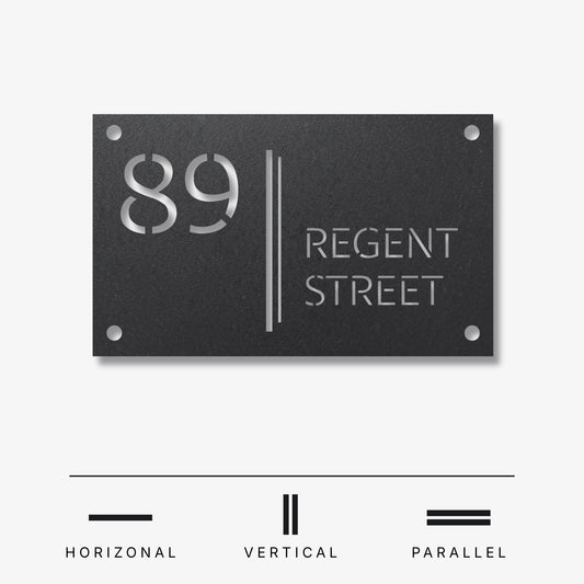 Modern Stencil Number Silhouette with Geometric Divider Lines | Personalized Laser Cut Address Plaque