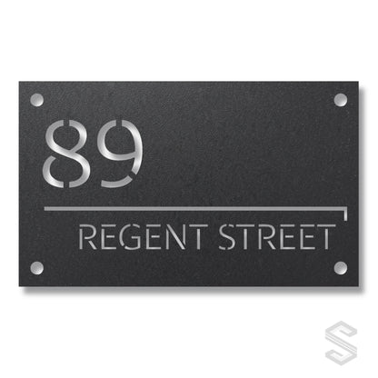 Modern Stencil Number Silhouette with Geometric Divider Lines | Personalized Laser Cut Address Plaque