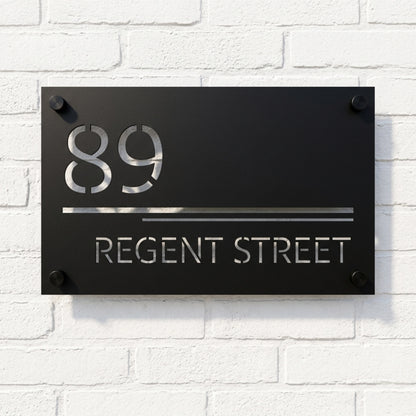 Modern Stencil Number Silhouette with Geometric Divider Lines | Personalized Laser Cut Address Plaque