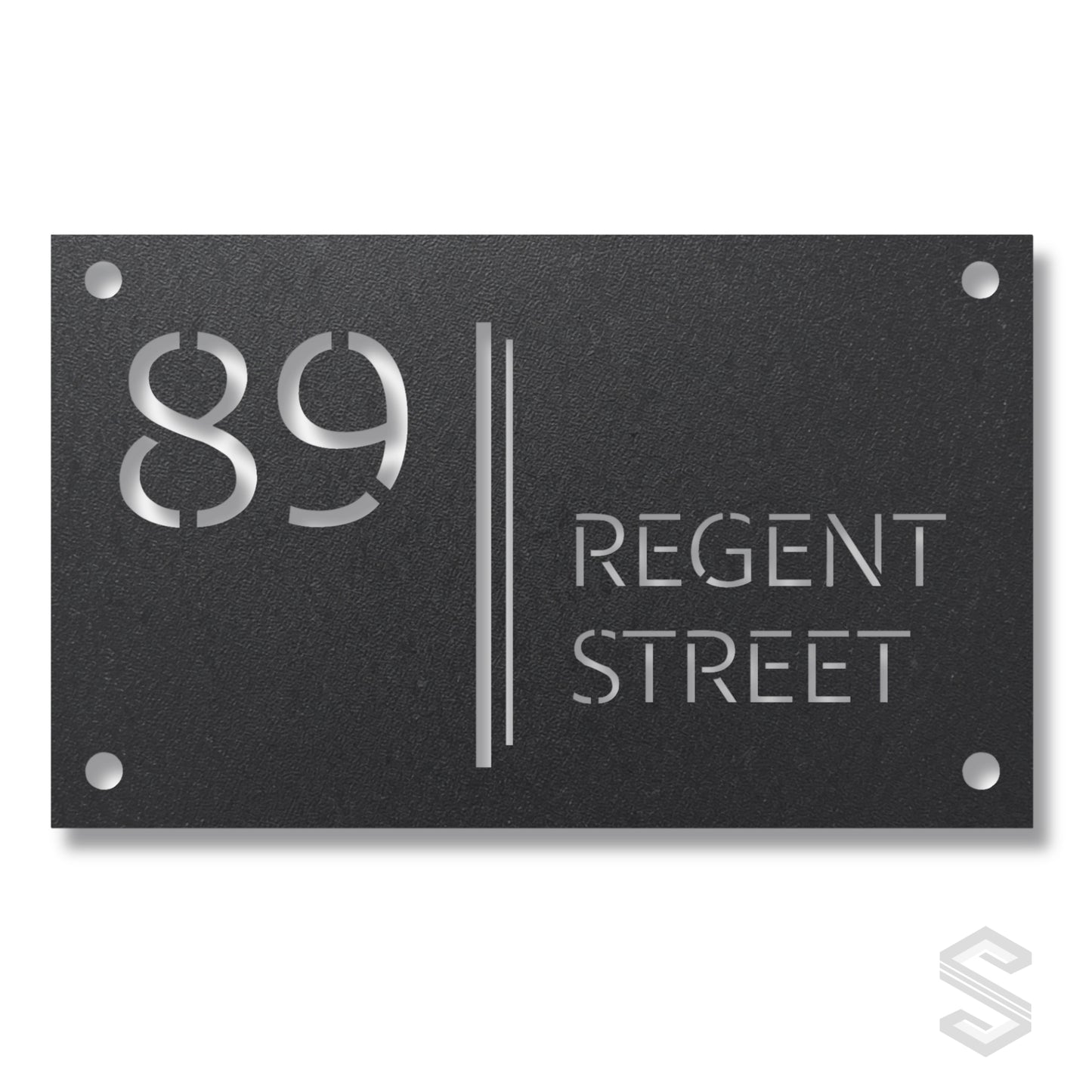 Modern Stencil Number Silhouette with Geometric Divider Lines | Personalized Laser Cut Address Plaque