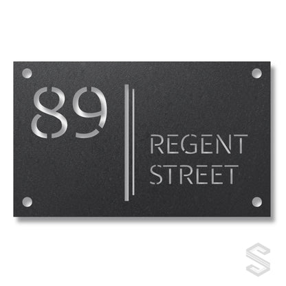 Modern Stencil Number Silhouette with Geometric Divider Lines | Personalized Laser Cut Address Plaque