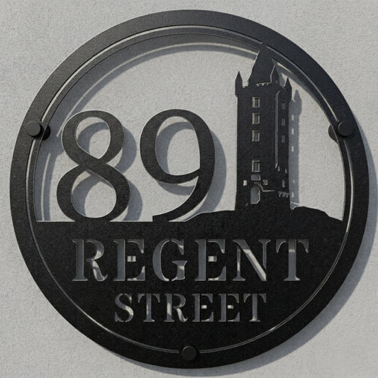 Custom Scrabo Tower House Sign | Newtownards Landmark Steel Silhouette