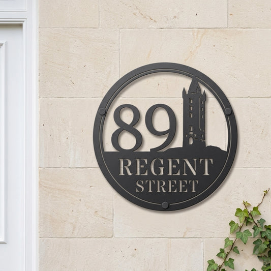 Custom Scrabo Tower House Sign | Newtownards Landmark Steel Silhouette