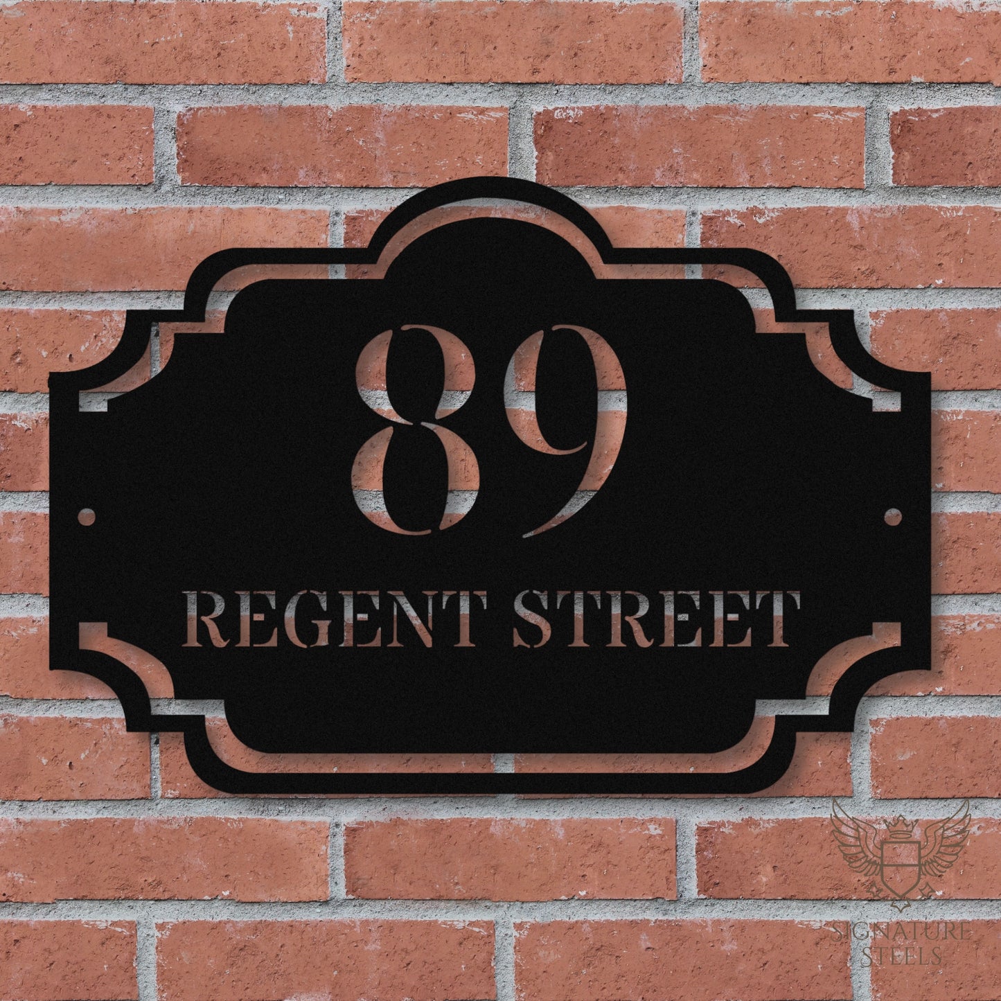 Traditional Arched Metal House Sign with Decorative Frame