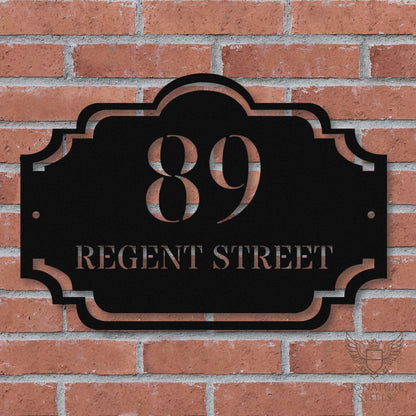 Traditional Arched Metal House Sign with Decorative Frame