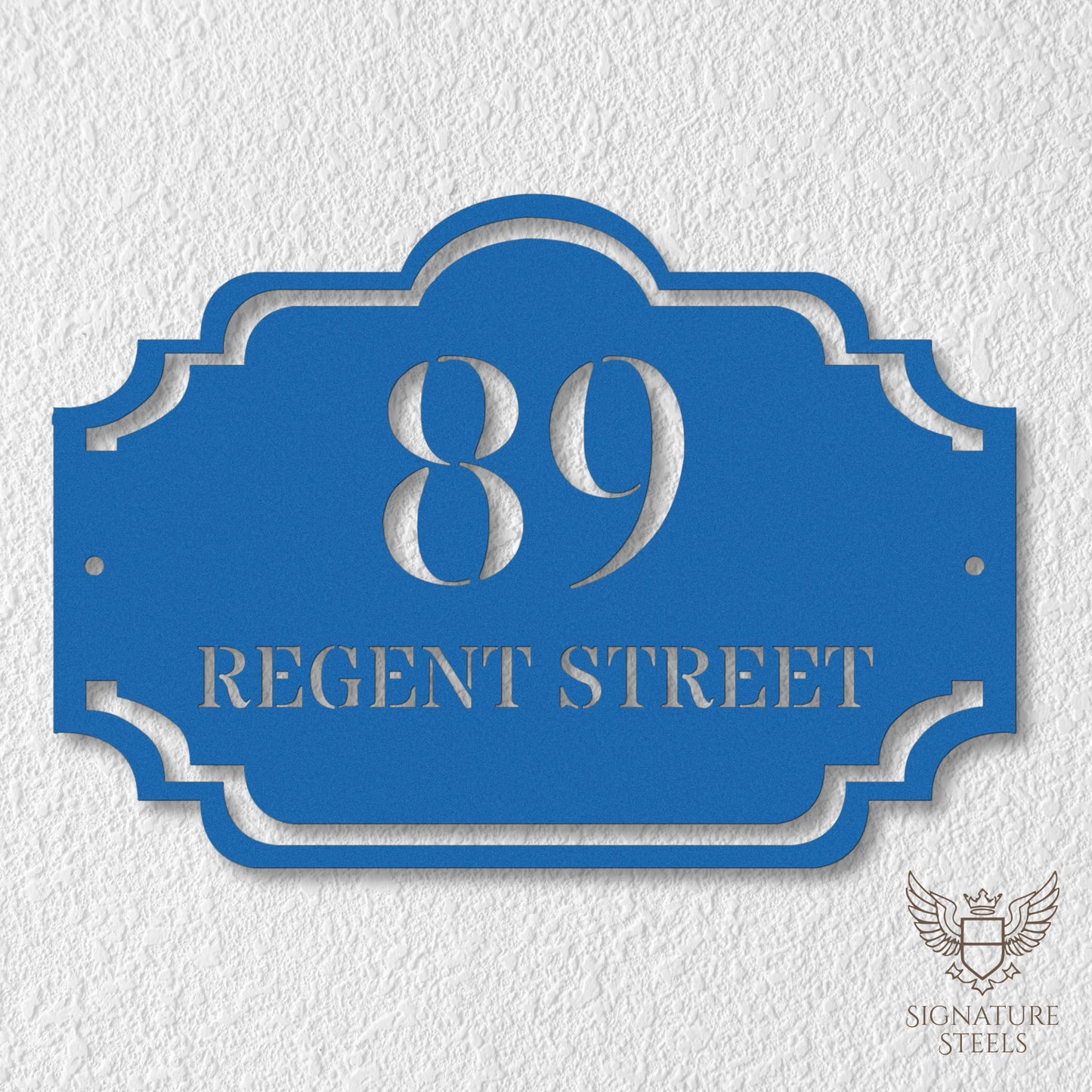 Traditional Arched Metal House Sign with Decorative Frame