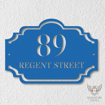 Traditional Arched Metal House Sign with Decorative Frame