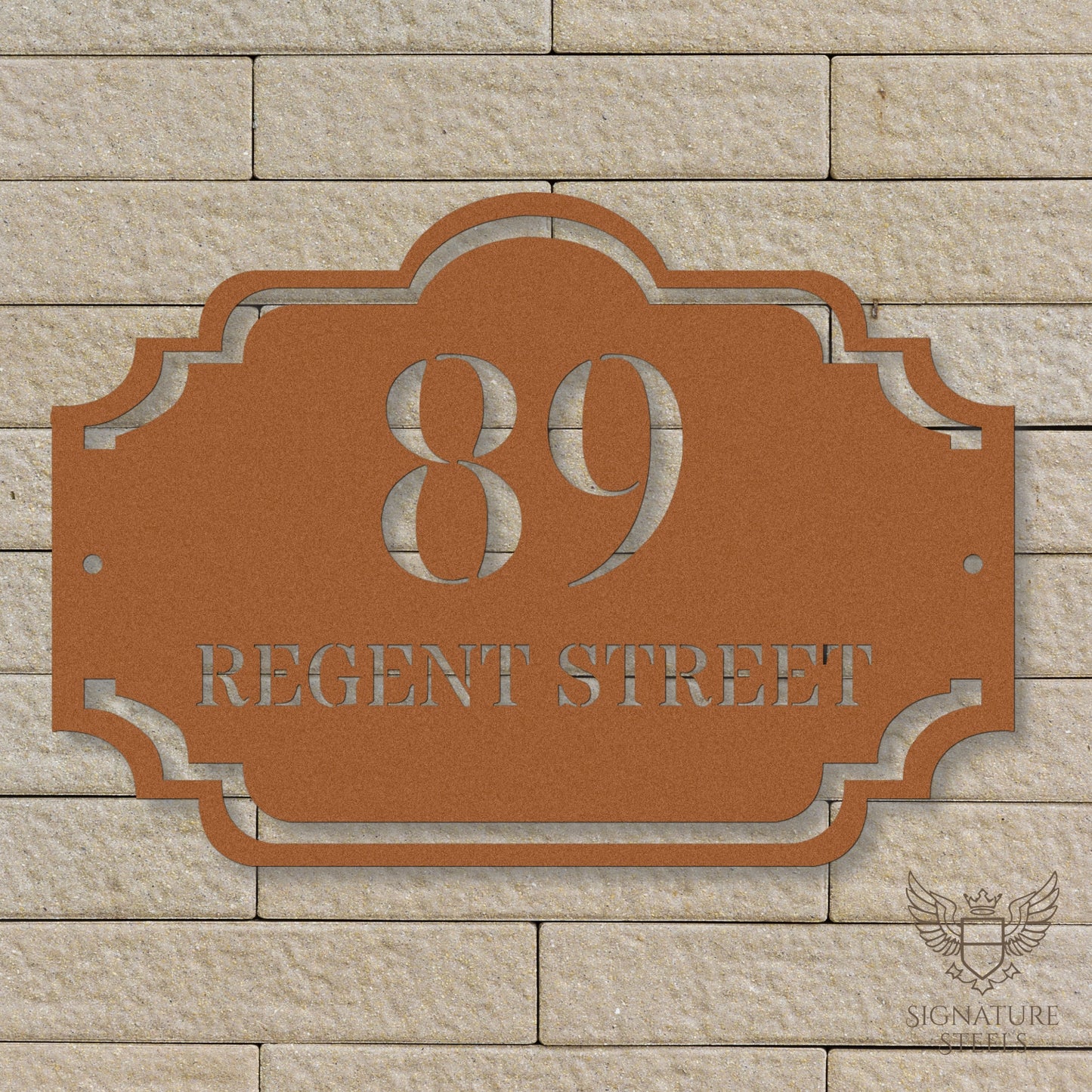 Traditional Arched Metal House Sign with Decorative Frame