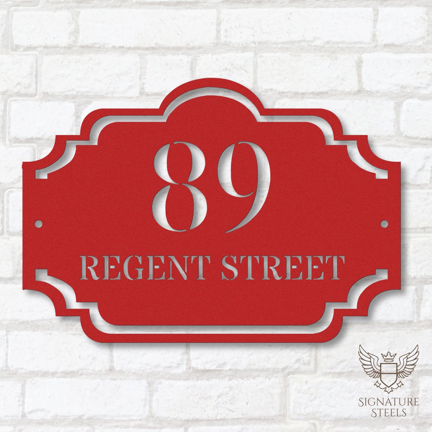 Traditional Arched Metal House Sign with Decorative Frame