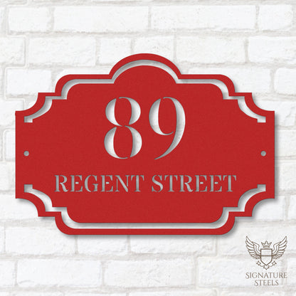 Traditional Arched Metal House Sign with Decorative Frame